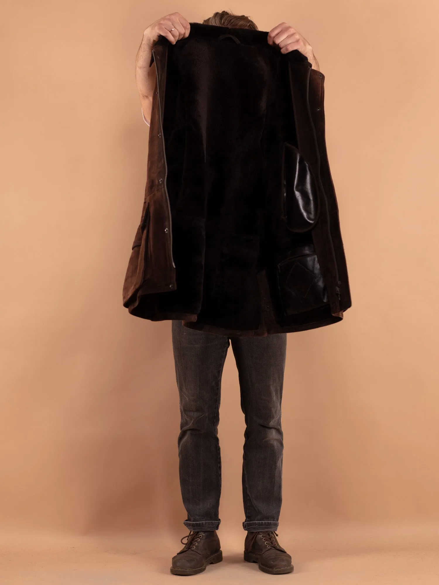 Vintage 90's Men Sheepskin Coat in Brown