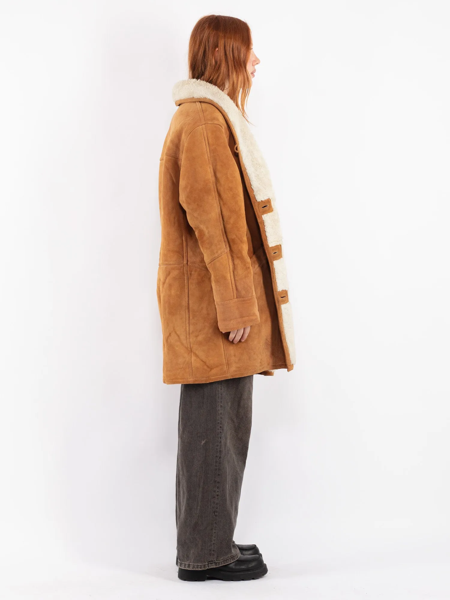 Vintage 90's Women Sheepskin Coat in Brown