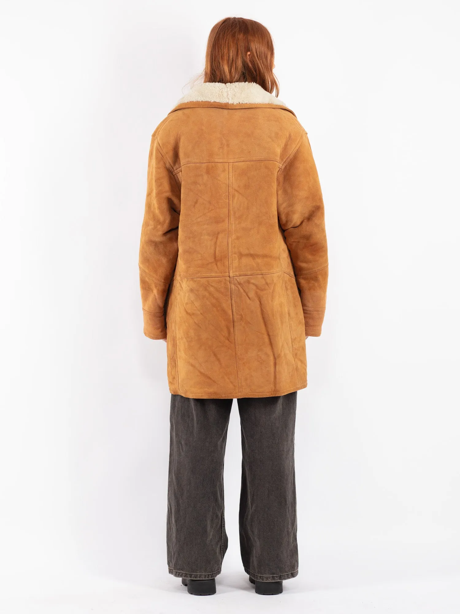 Vintage 90's Women Sheepskin Coat in Brown