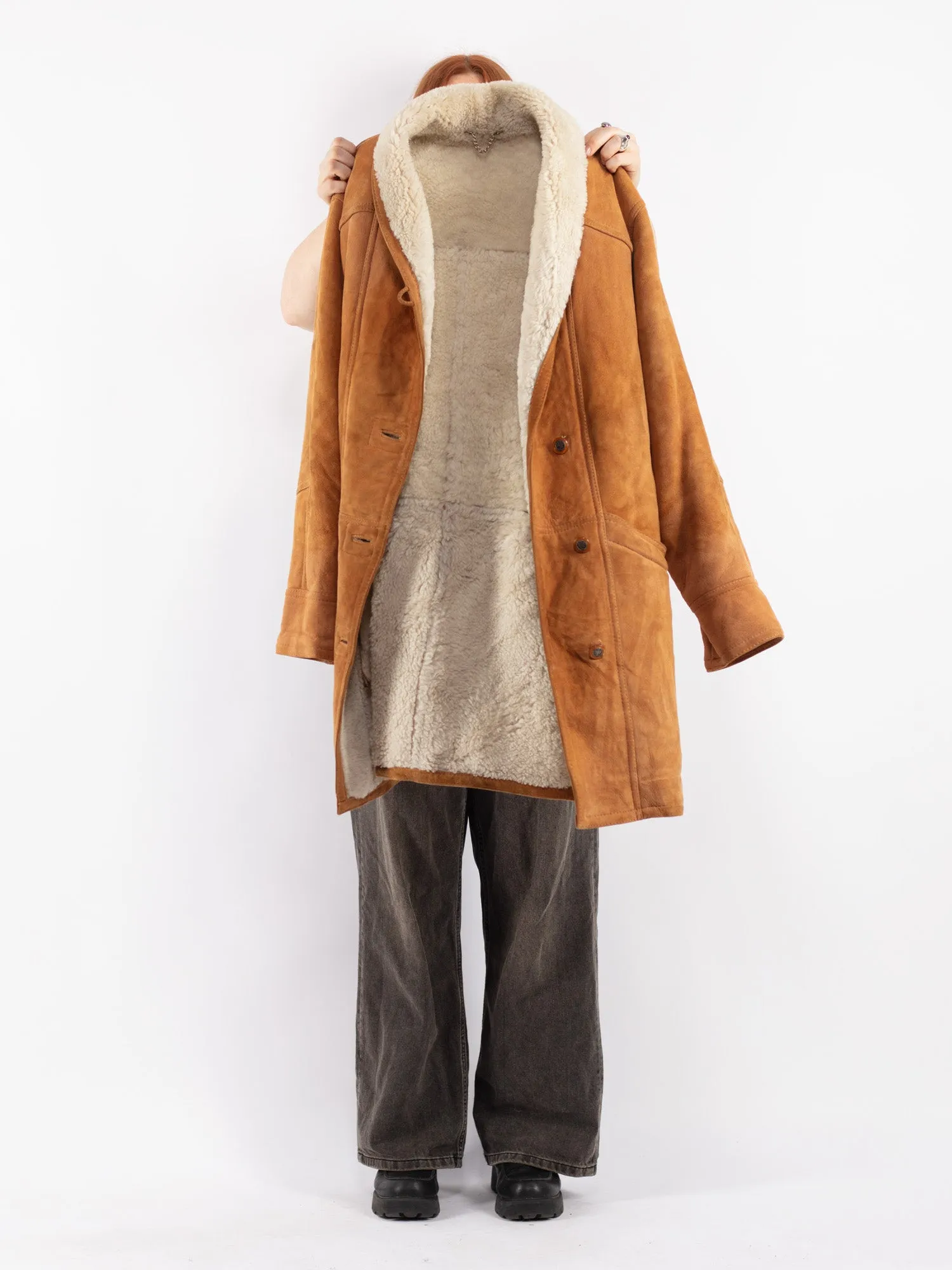 Vintage 90's Women Sheepskin Coat in Brown