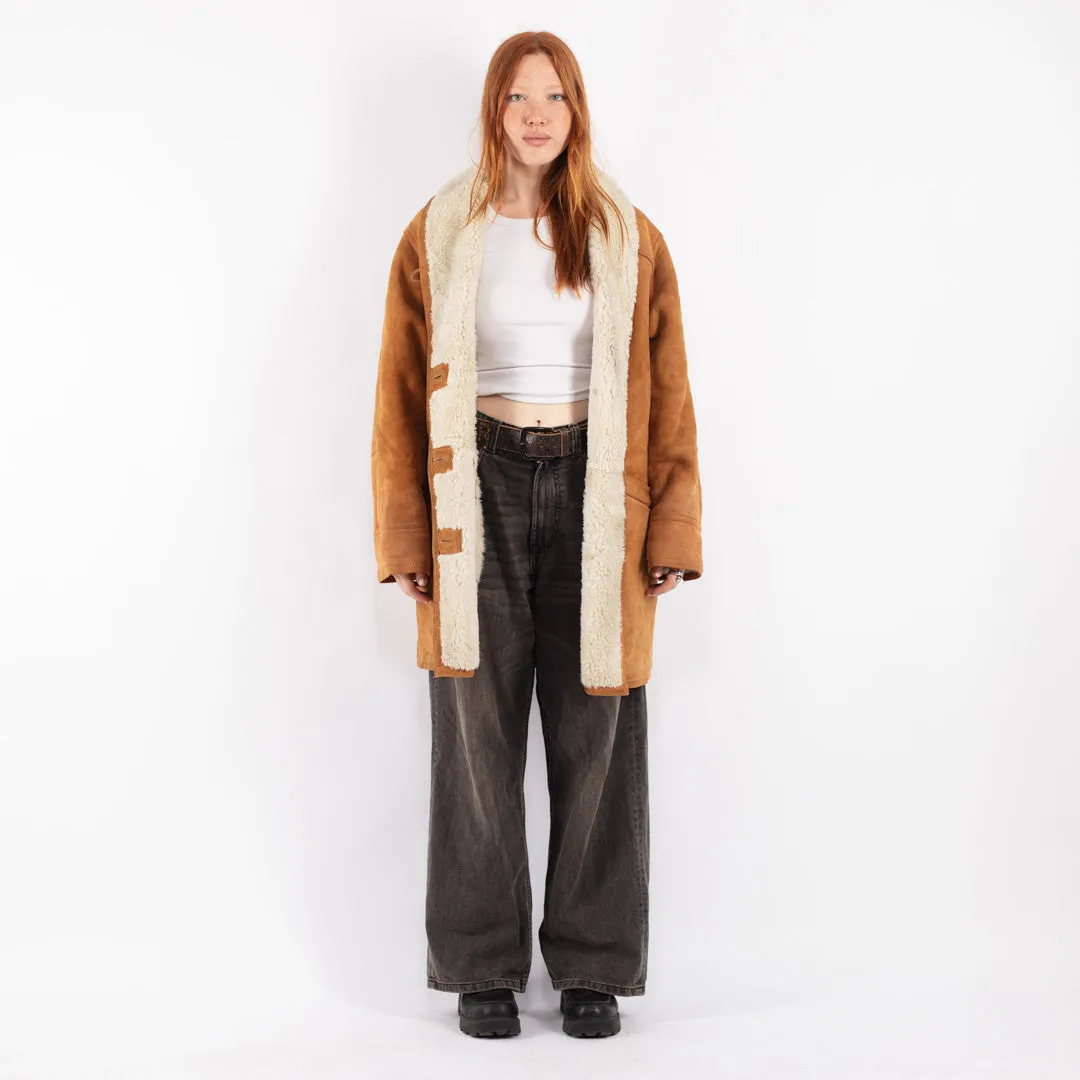 Vintage 90's Women Sheepskin Coat in Brown