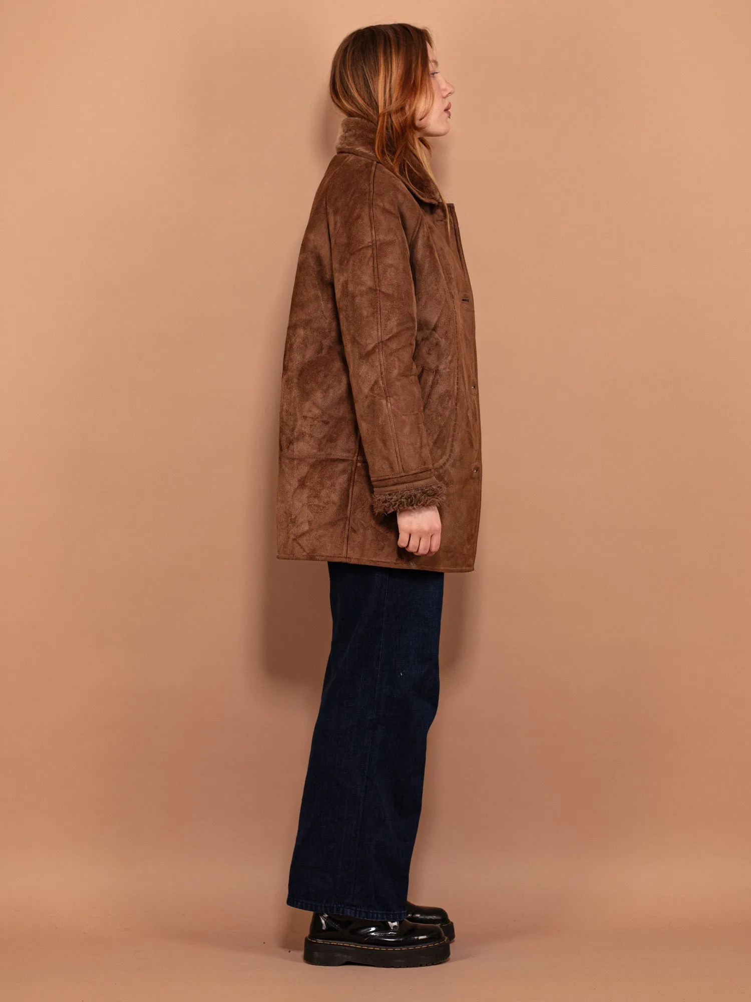 Vintage 90's Women Sherpa Coat in Brown