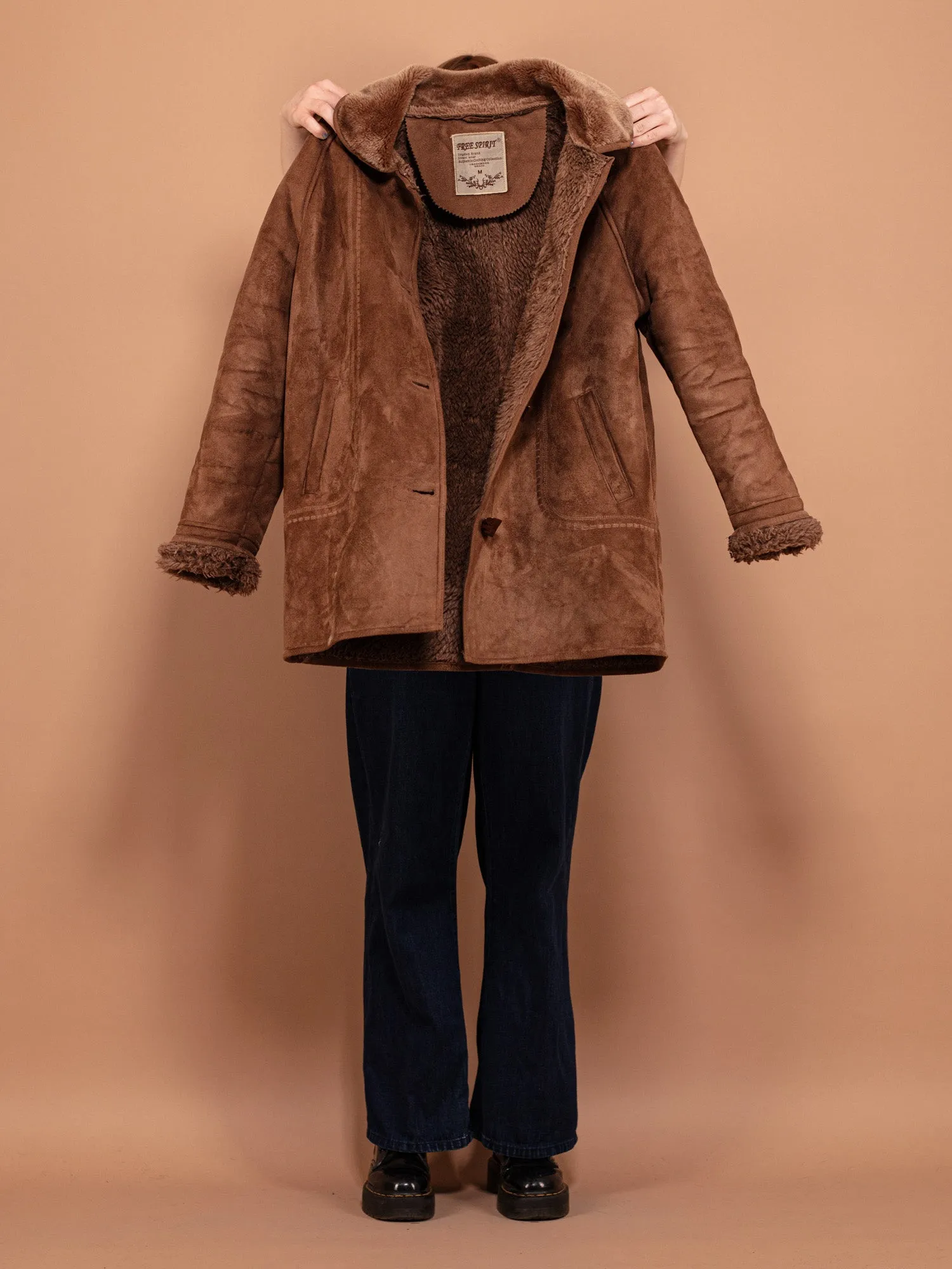 Vintage 90's Women Sherpa Coat in Brown