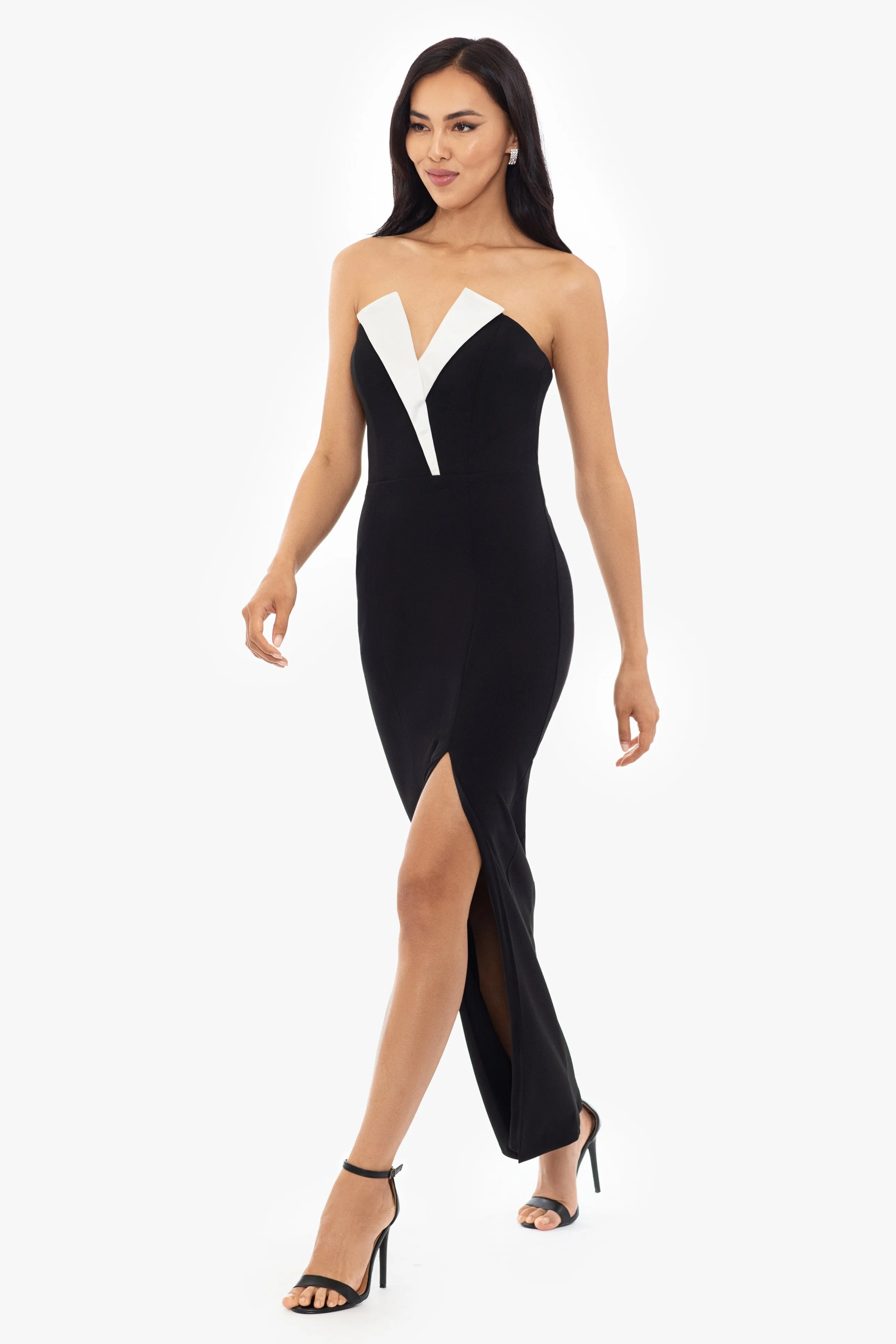 Violette Long Strapless V Neck Tuxedo Dress