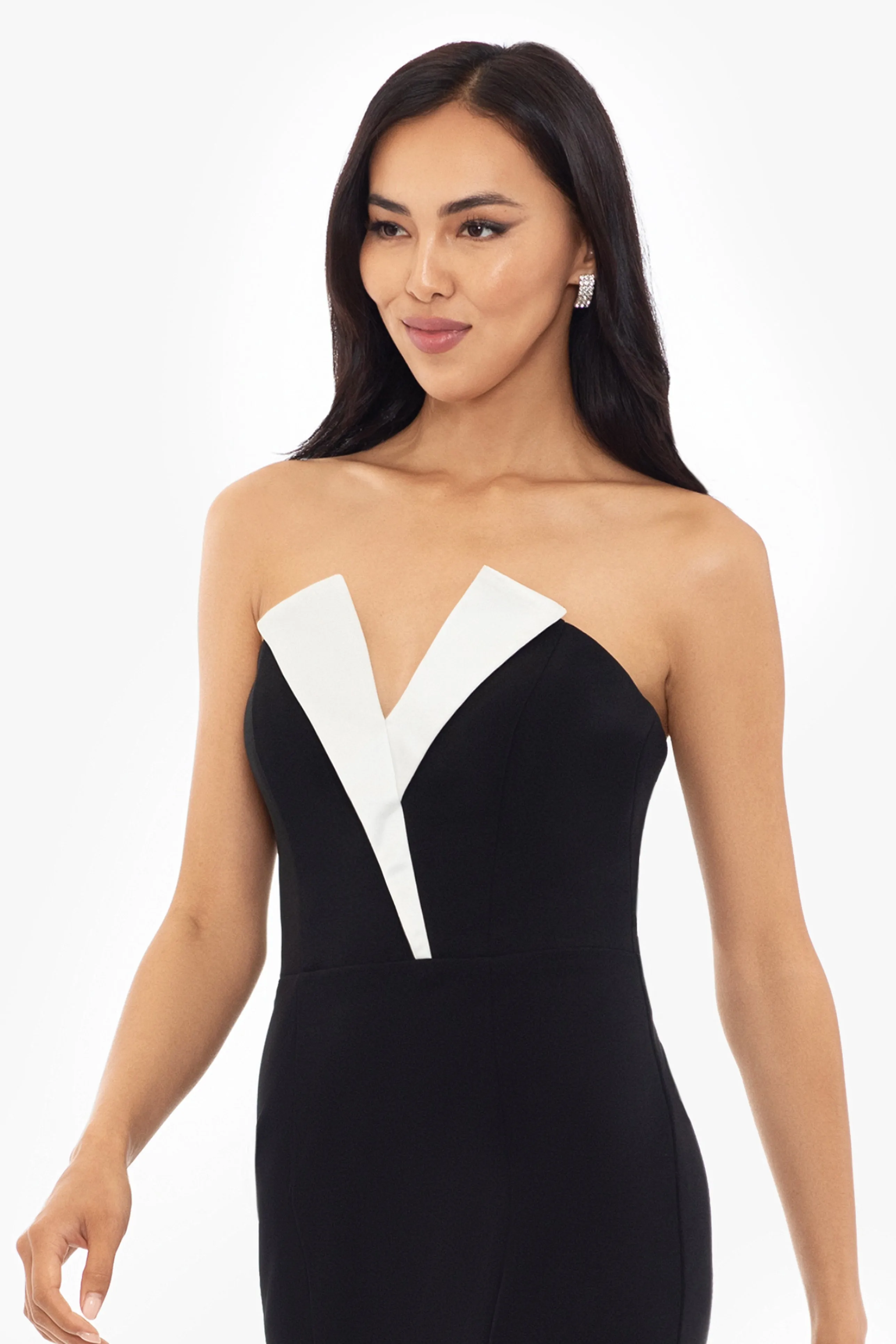 Violette Long Strapless V Neck Tuxedo Dress