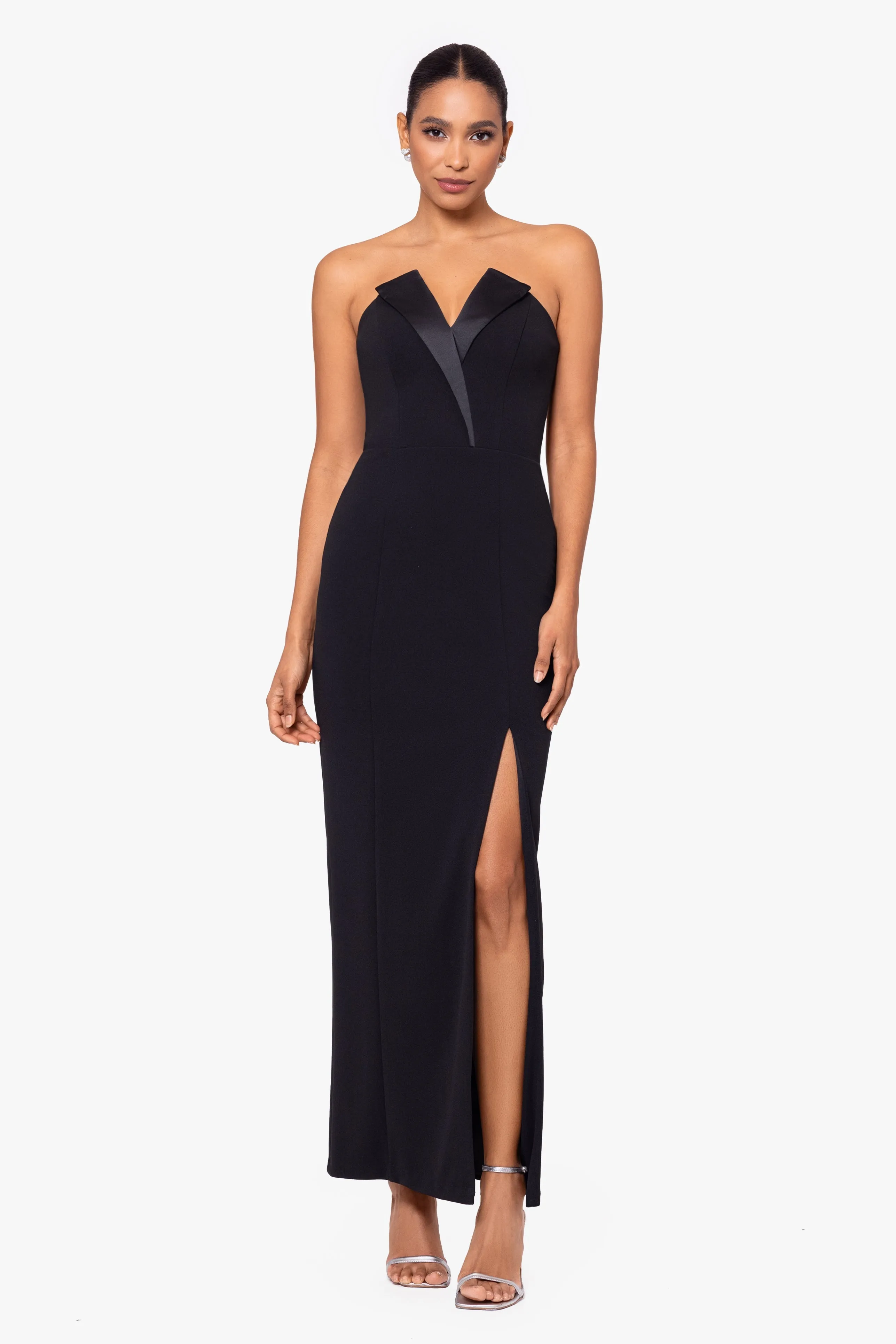 Violette Long Strapless V Neck Tuxedo Dress