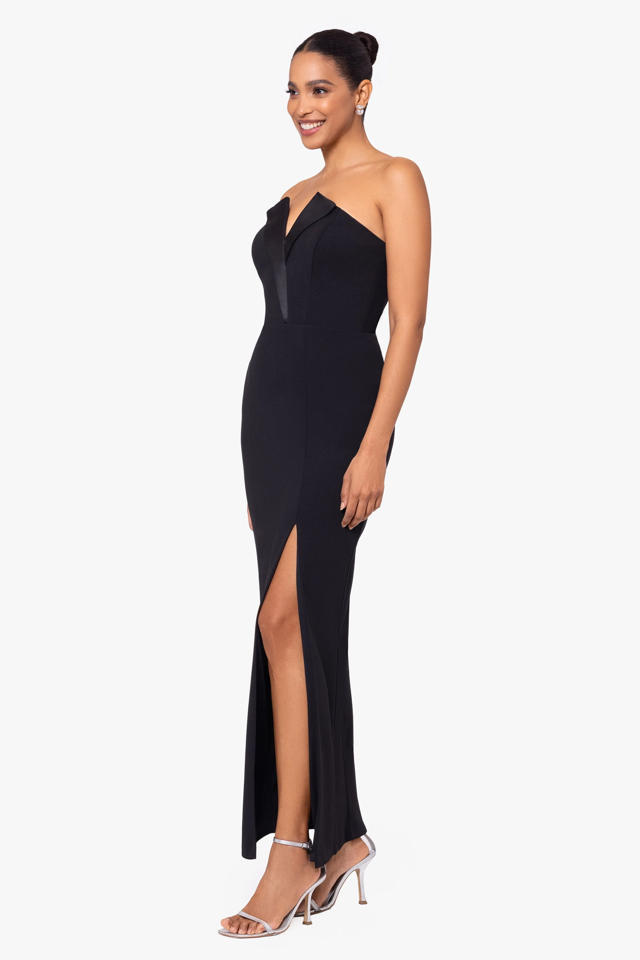 Violette Long Strapless V Neck Tuxedo Dress