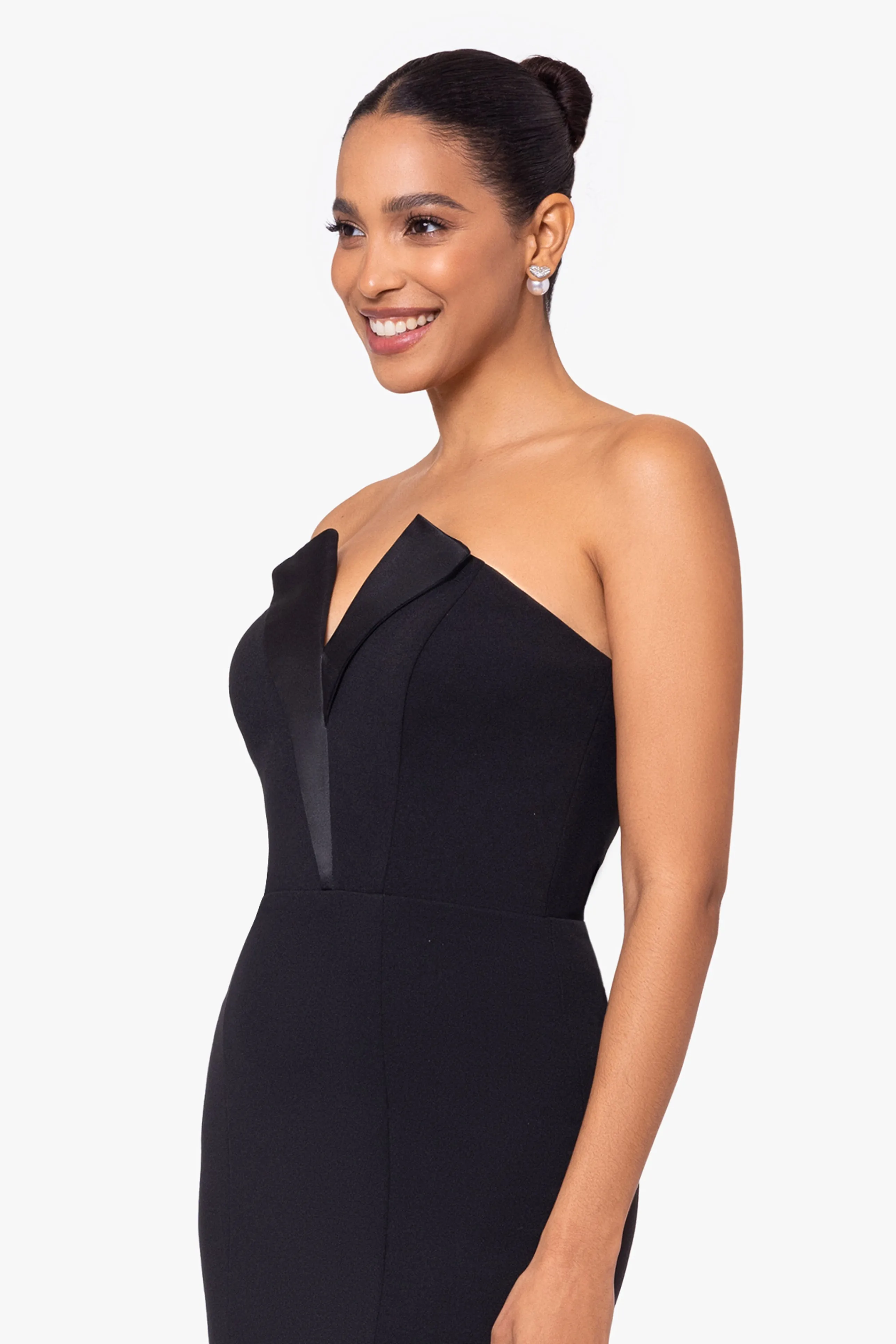 Violette Long Strapless V Neck Tuxedo Dress