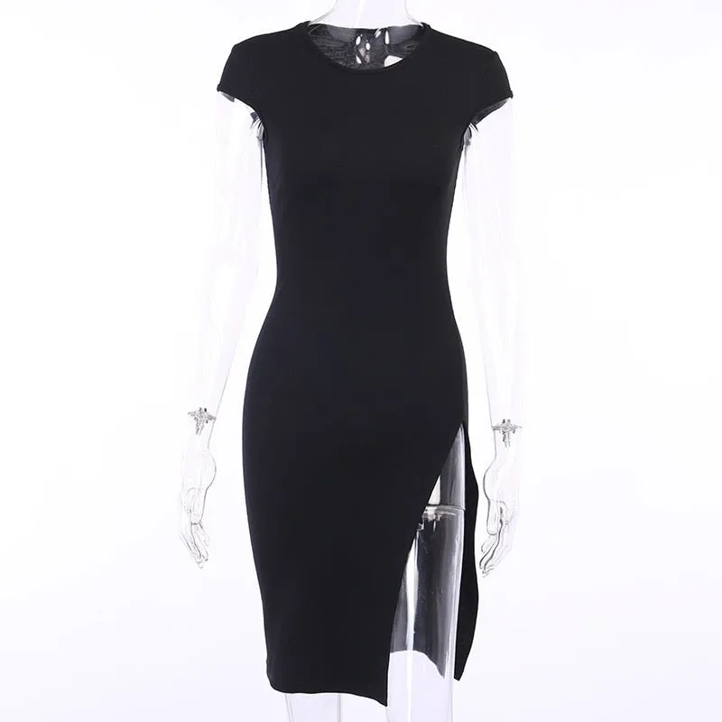 Waatfaak Short Vintage Casual Split Office Elegant Ladies Dress