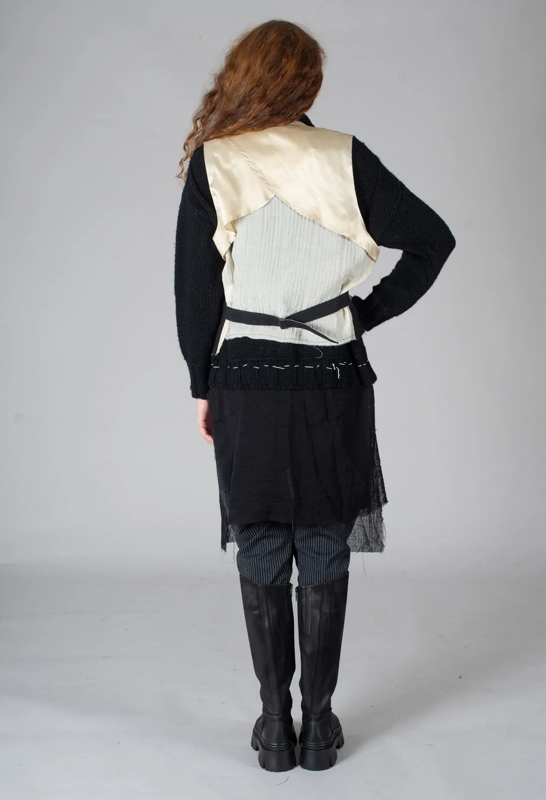 Waistcoat with Contrasting Back in Black and Cream