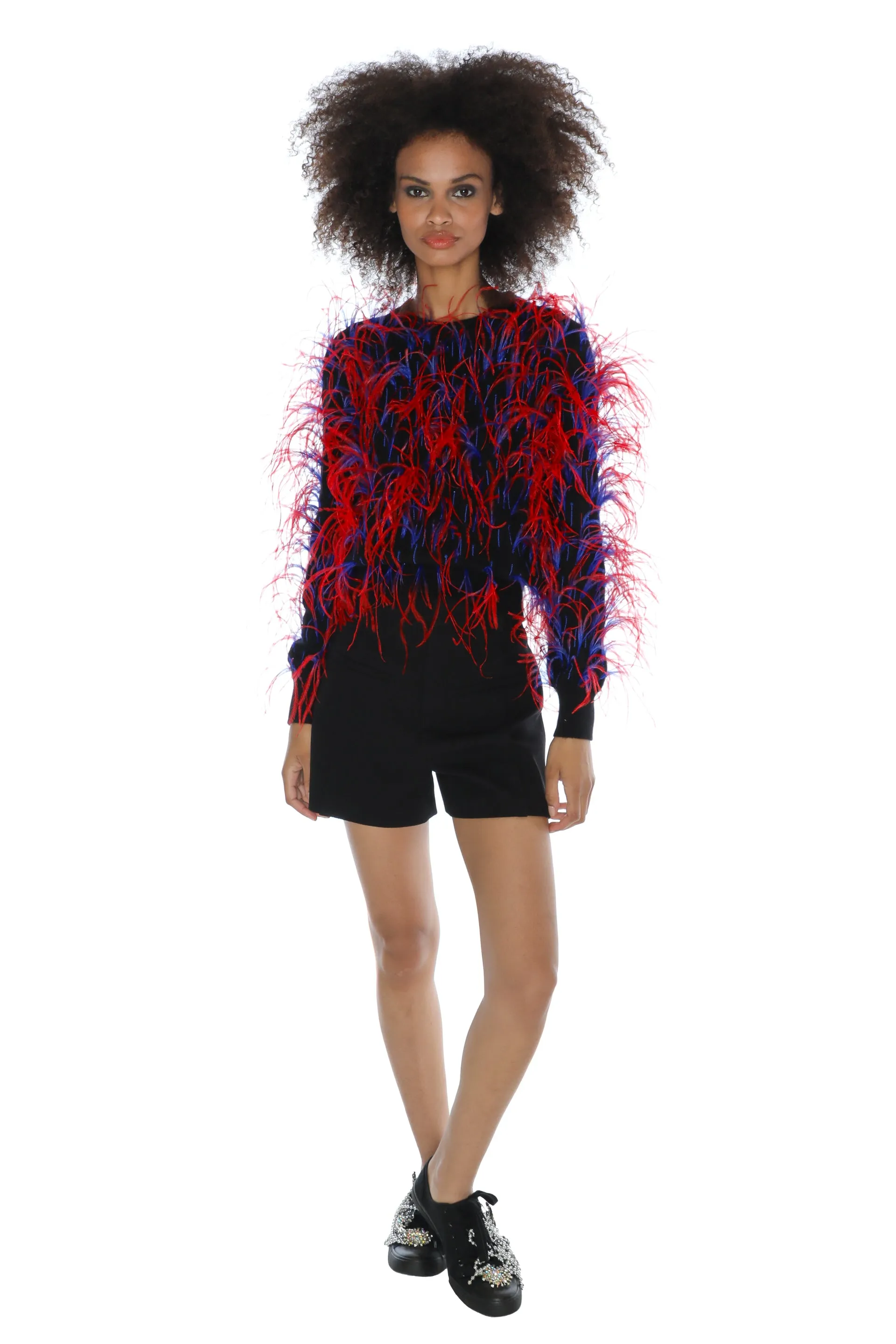 'WHAM BAM' FEATHERY SHRUNKEN PULLOVER SWEATER