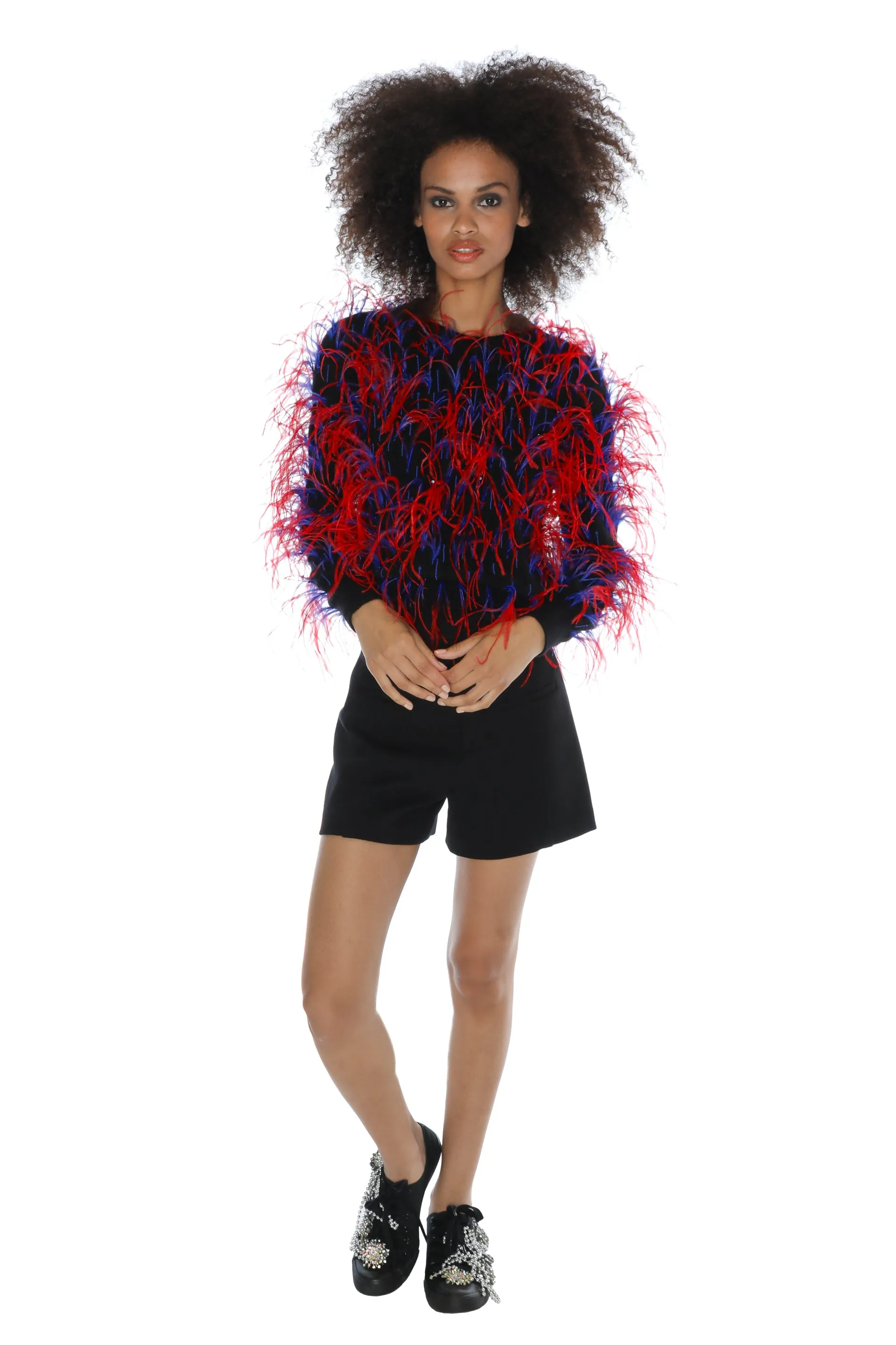 'WHAM BAM' FEATHERY SHRUNKEN PULLOVER SWEATER