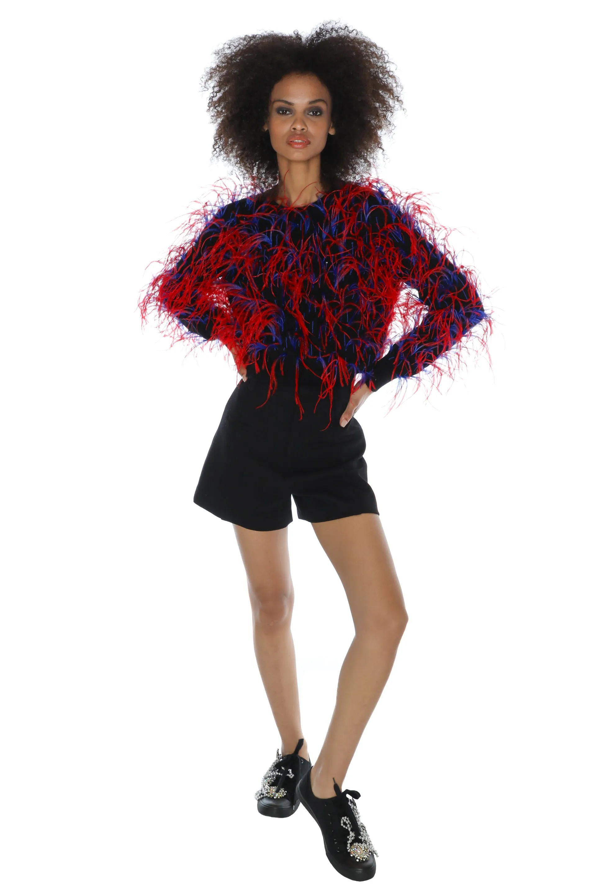 'WHAM BAM' FEATHERY SHRUNKEN PULLOVER SWEATER