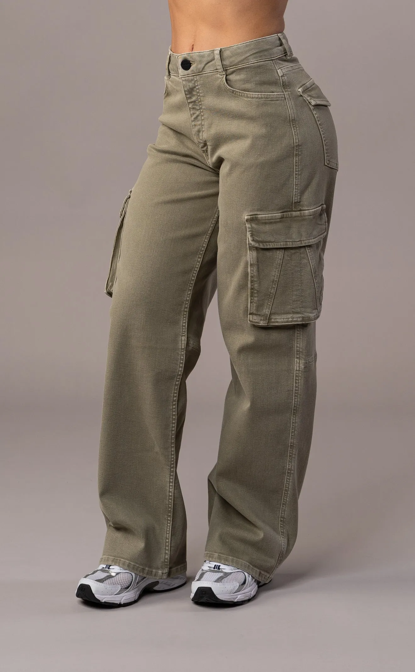 Womens Pastel Cargo Fitjeans - Khaki