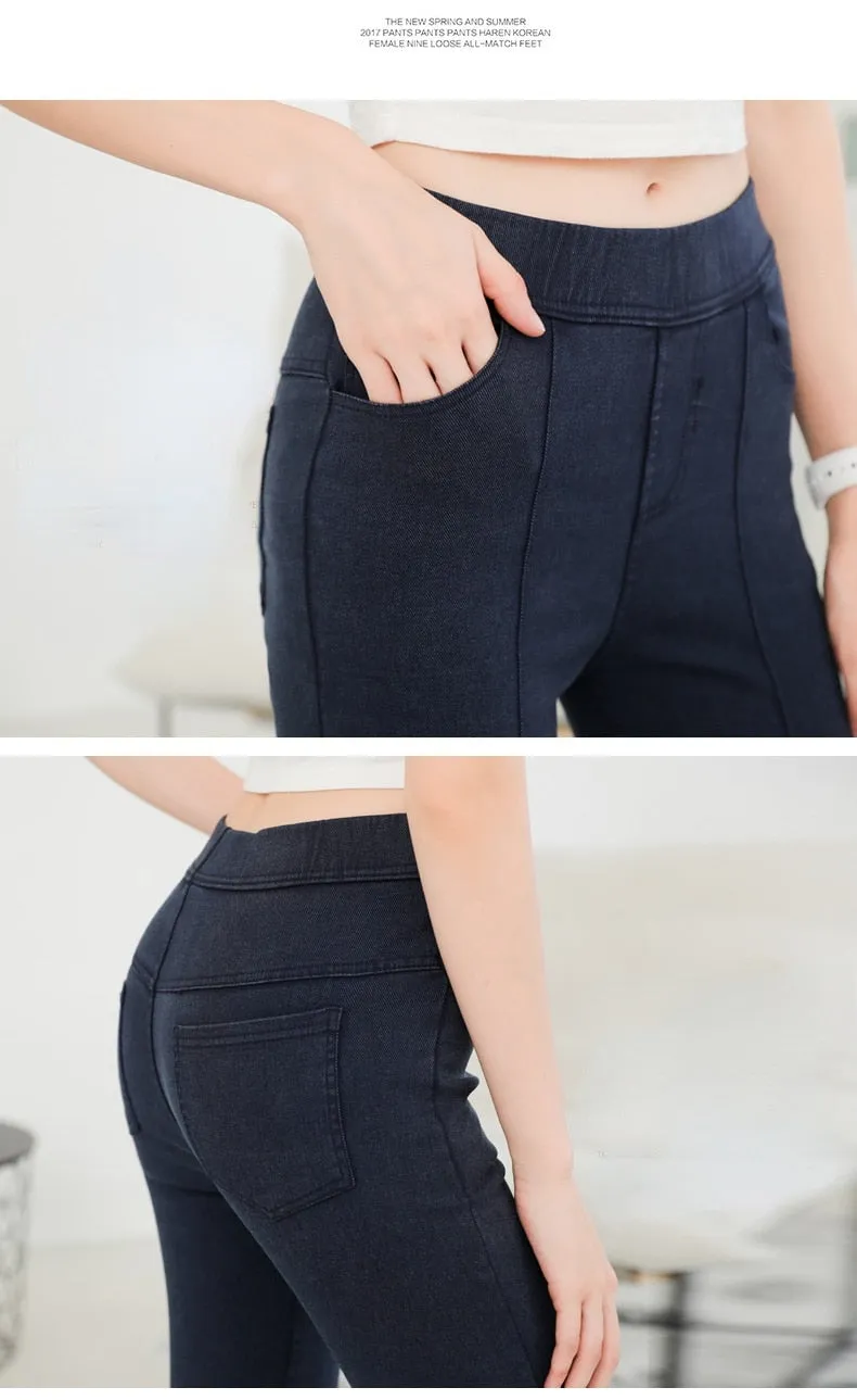 Women's Solid Cotton Slim Fit Elastic Waist Casual Skinny Fit Pants