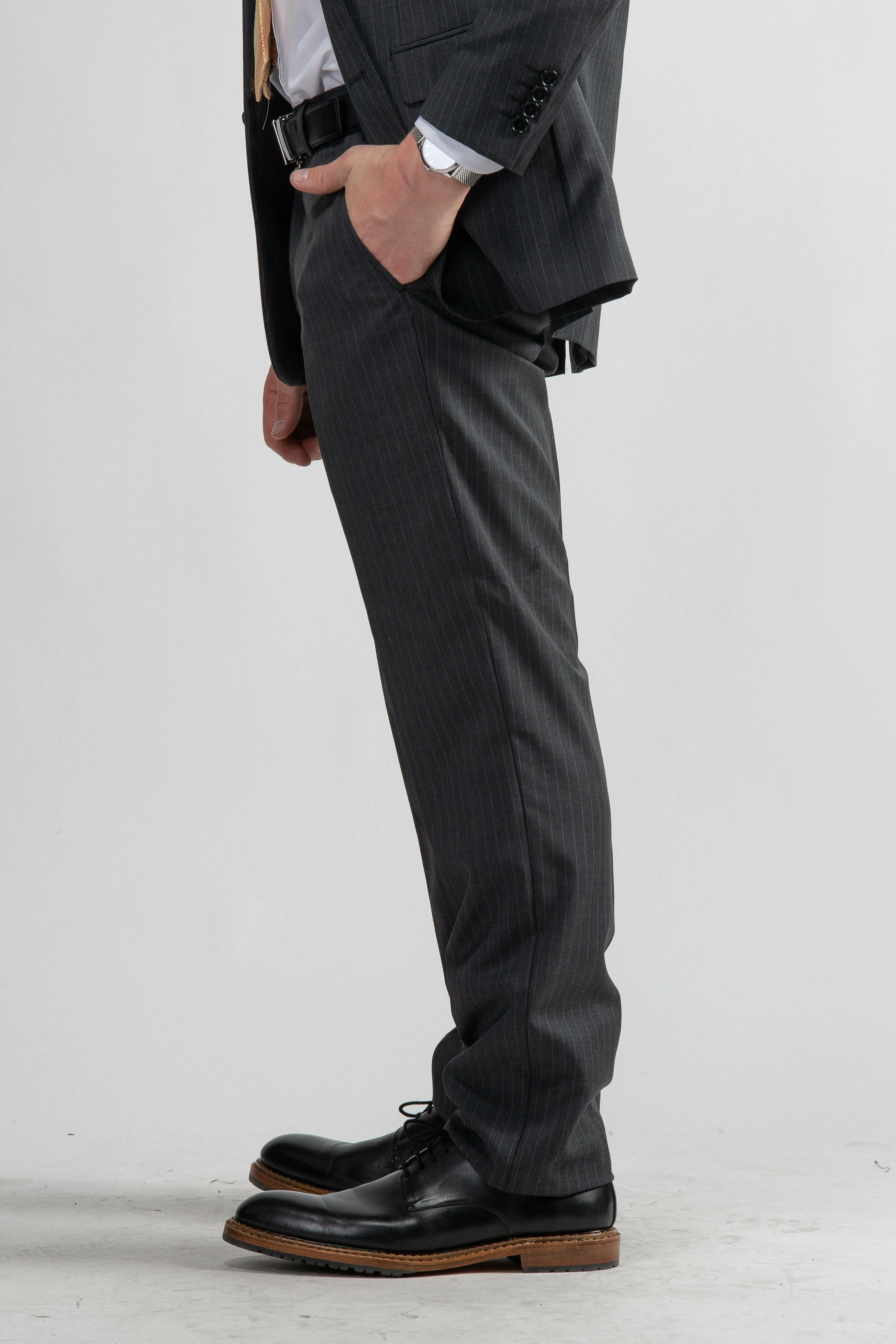 Wool-Blend Slim-Fit Suit Grey Stripe