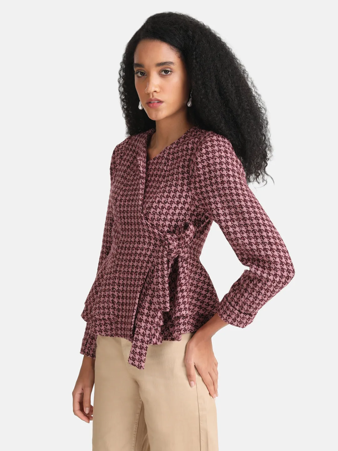 Wrap Peplum Jacket With Tie-Up