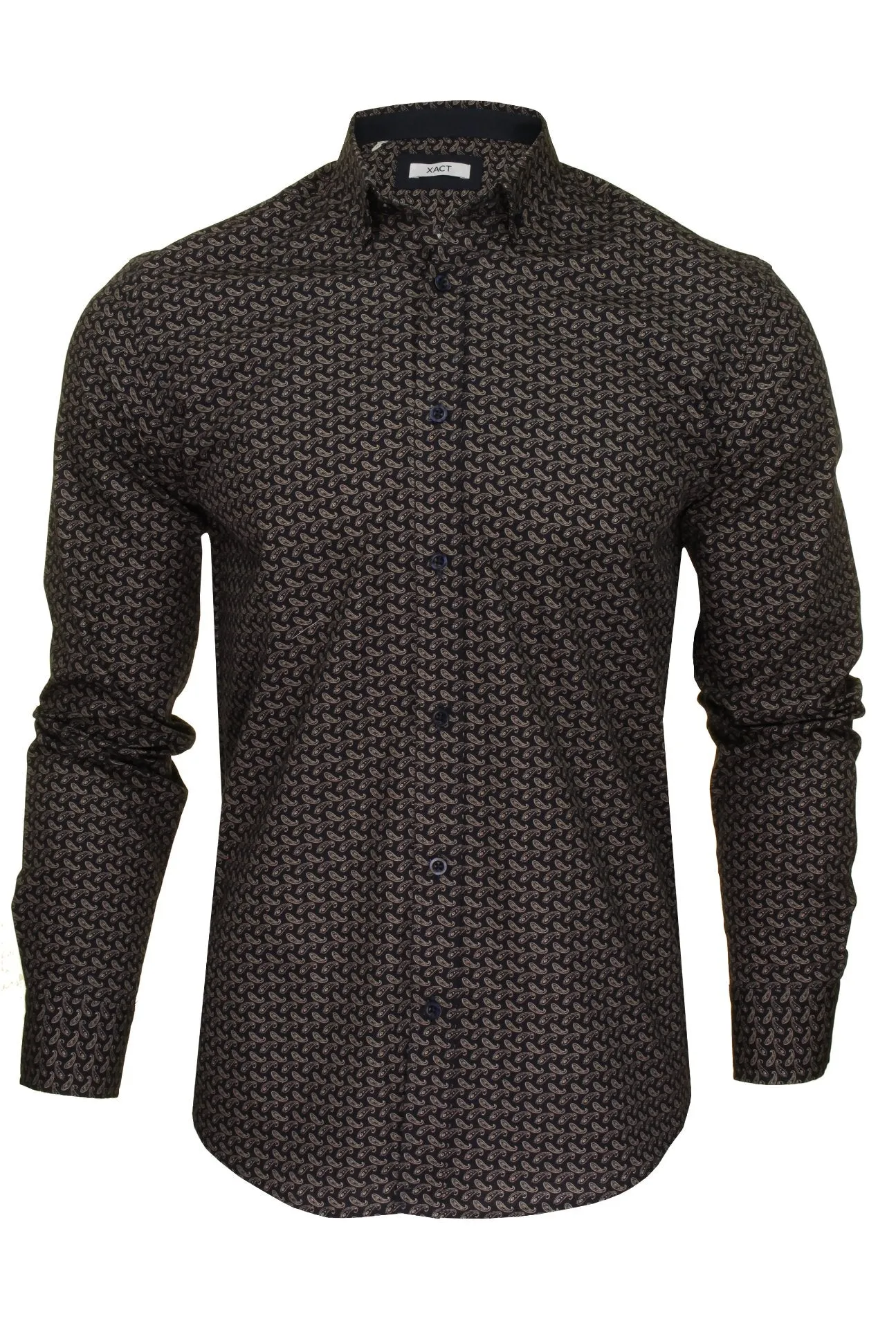 Xact Mens Long Sleeved Mini Paisley Print Shirt, Slim Fit