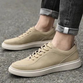 Xituodai  Size 38-45 Men Cowhide Casual Fashion Breathable Lace-up Leather Shoes Board Shoes Men's Beige/gray Rubber Outsole Cas