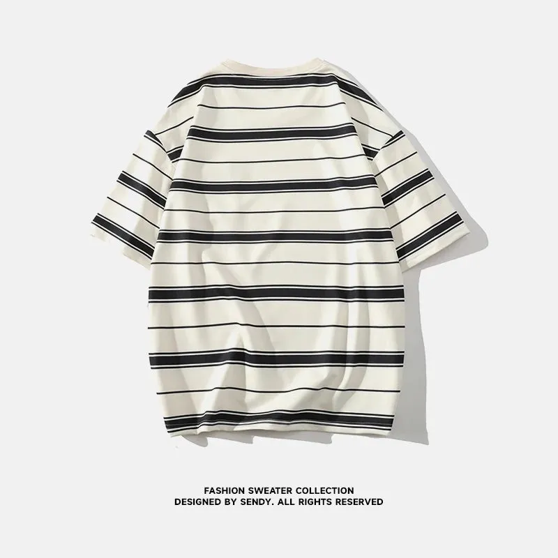 Xituodai Summer New Vintage Striped Printing Pocket Tee Homme Half Sleeve Loose Casual Fashion T-shirt Male Japanese Style Pullo