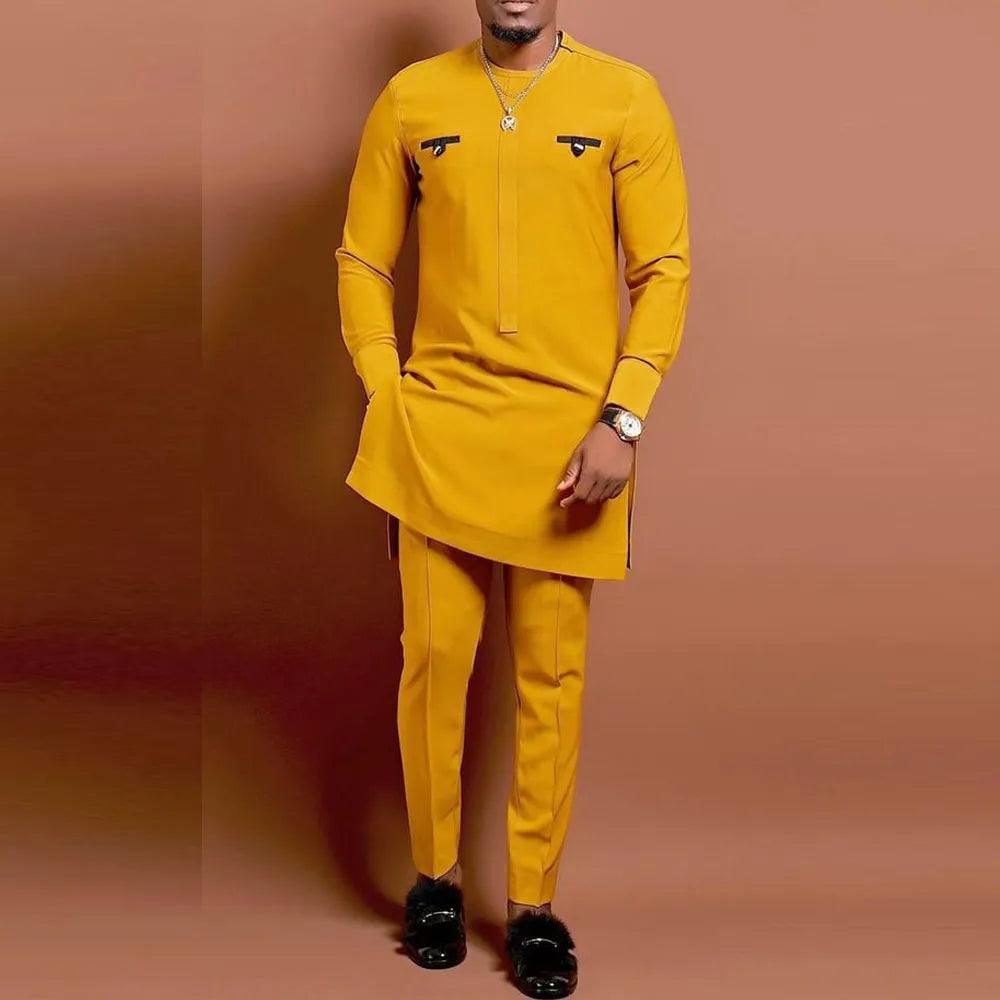 Yellow Plain African Clothing Outfit Set