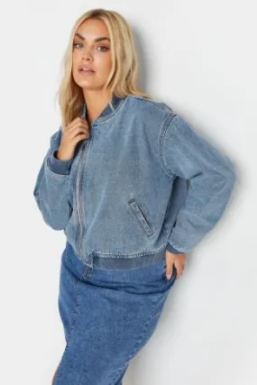 YOURS Curve Blue Denim Bomber Jacket