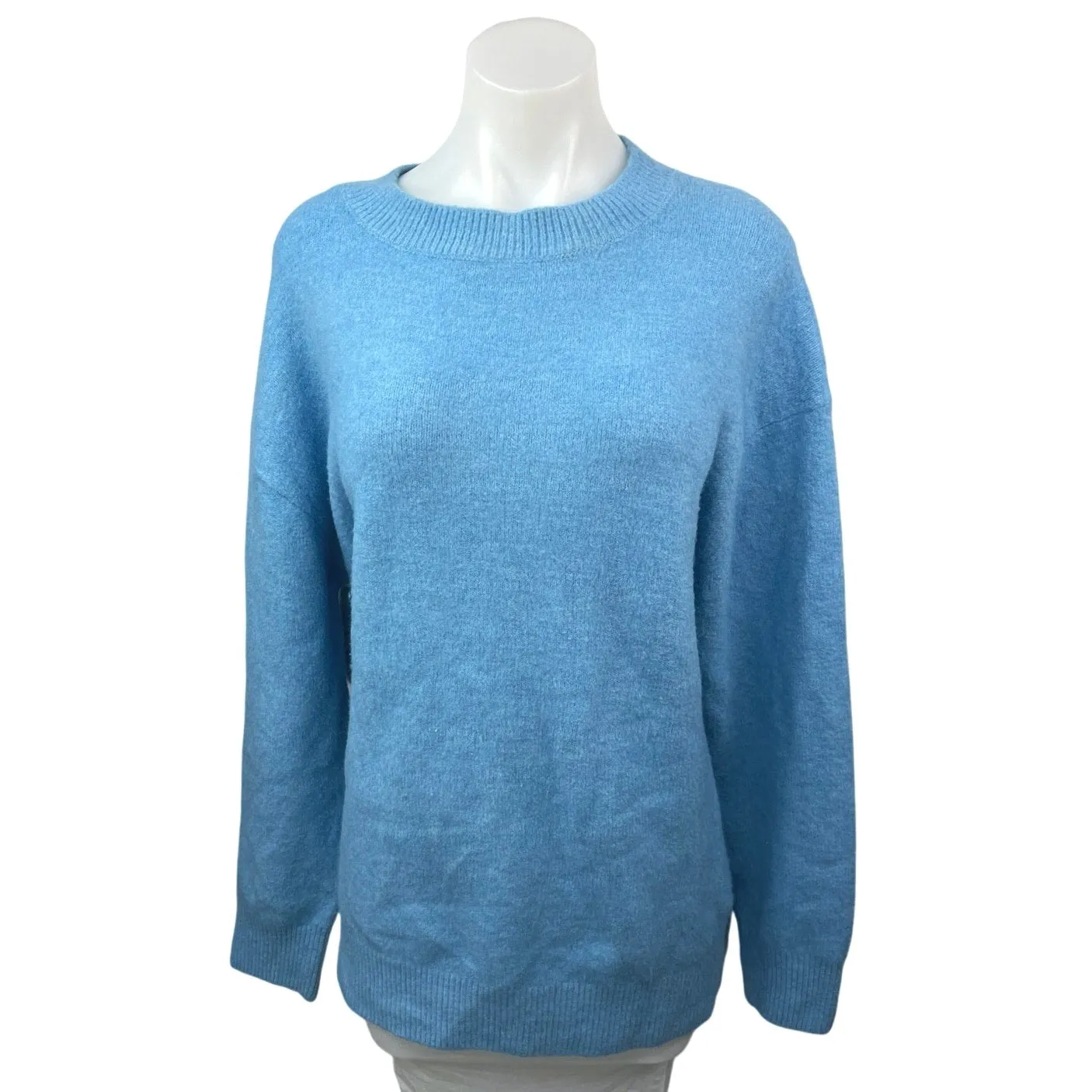 Zara Women Blue Wool Crew Neck Oversized Long Sleeve Pullover Sweater Top Size S