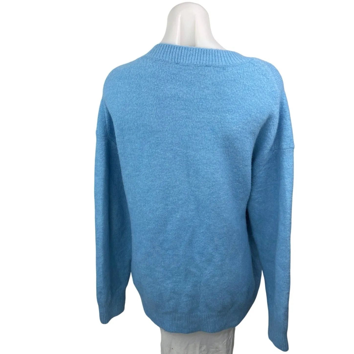 Zara Women Blue Wool Crew Neck Oversized Long Sleeve Pullover Sweater Top Size S