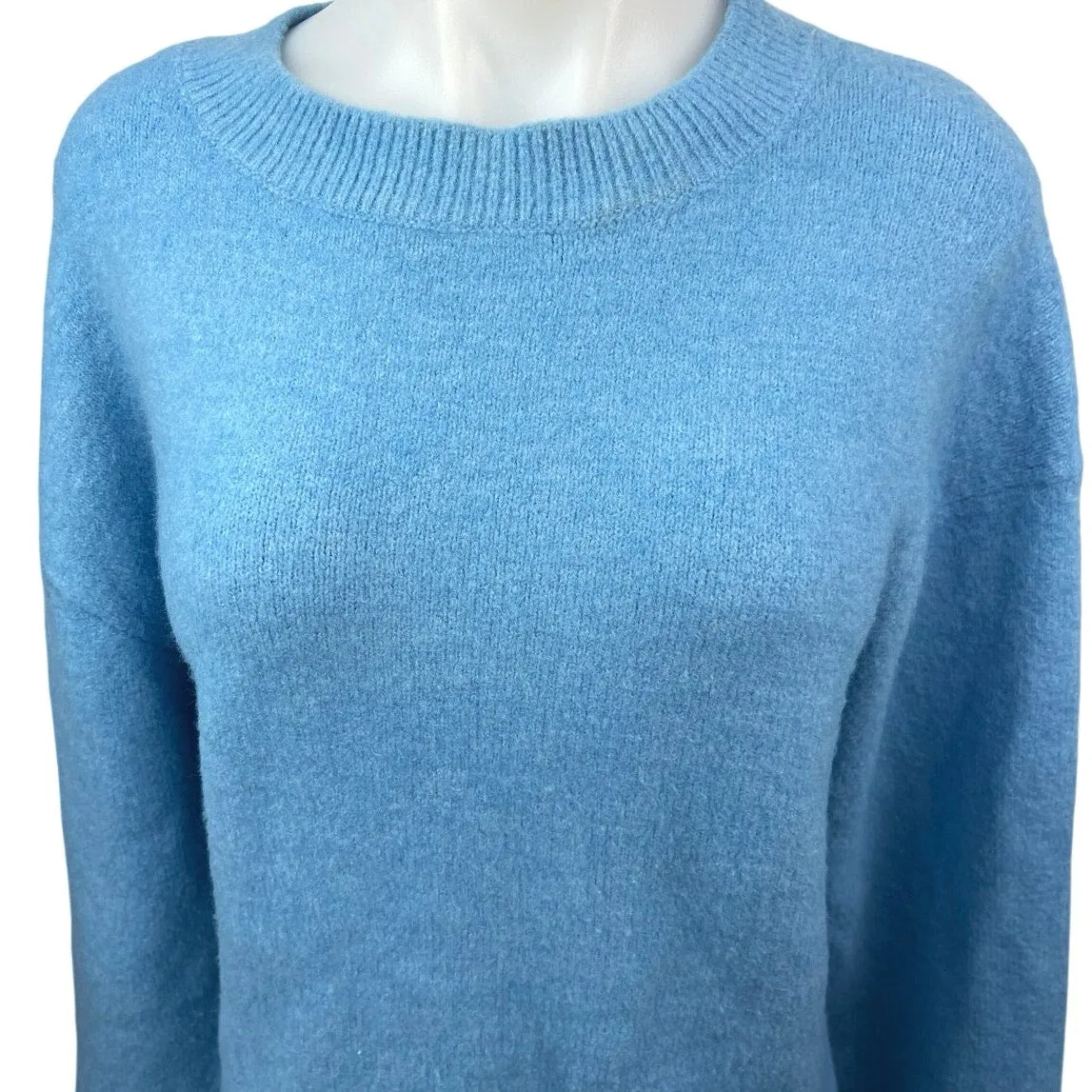 Zara Women Blue Wool Crew Neck Oversized Long Sleeve Pullover Sweater Top Size S