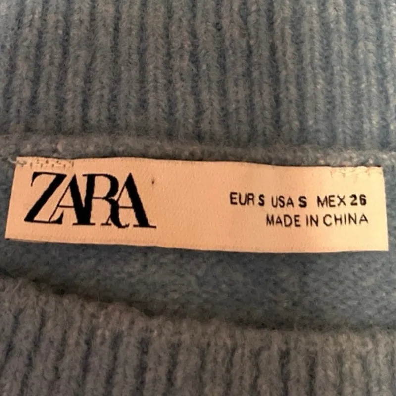 Zara Women Blue Wool Crew Neck Oversized Long Sleeve Pullover Sweater Top Size S