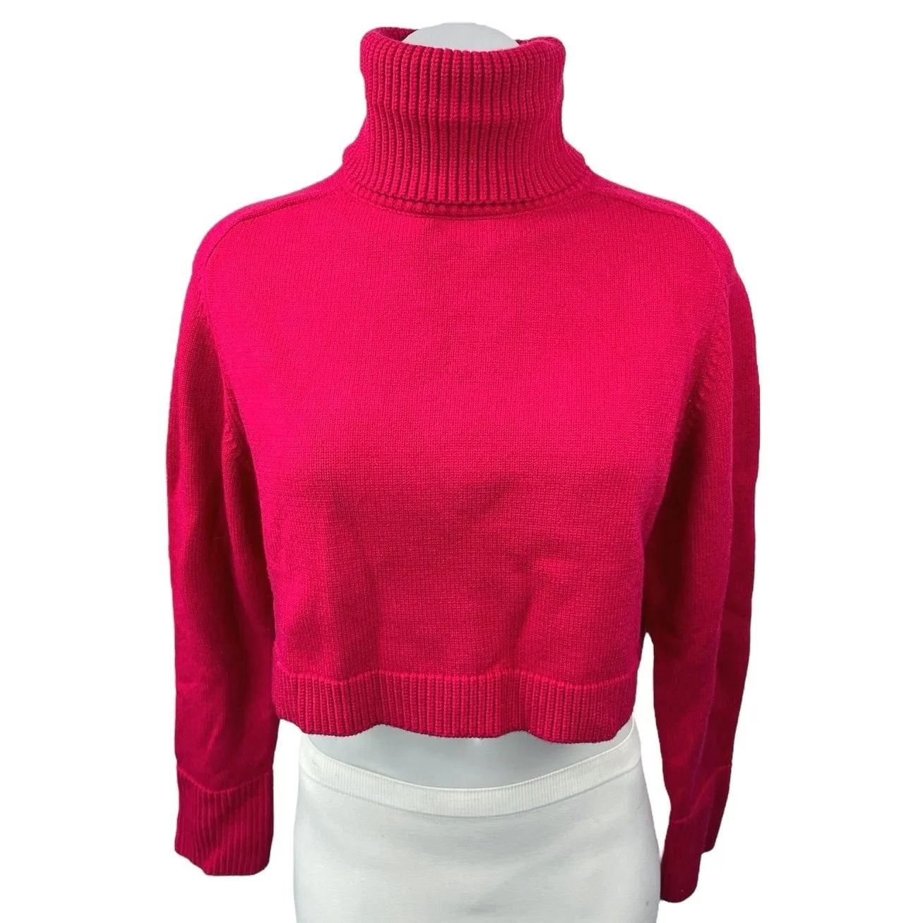 Zara Women's Red Turtleneck Knit Long Sleeve Pullover Crop Sweater Top Size S