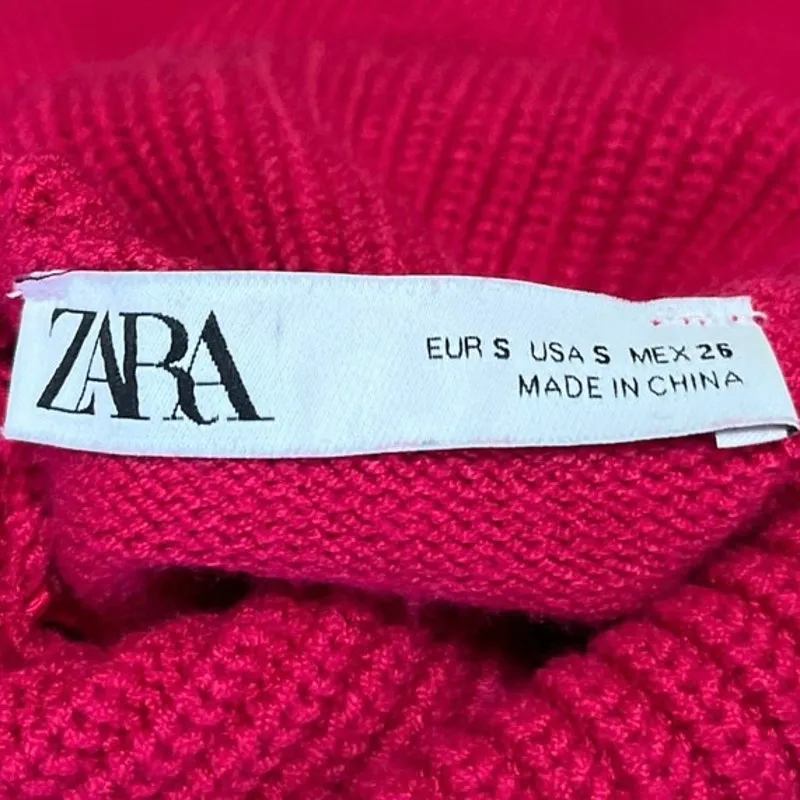 Zara Women's Red Turtleneck Knit Long Sleeve Pullover Crop Sweater Top Size S