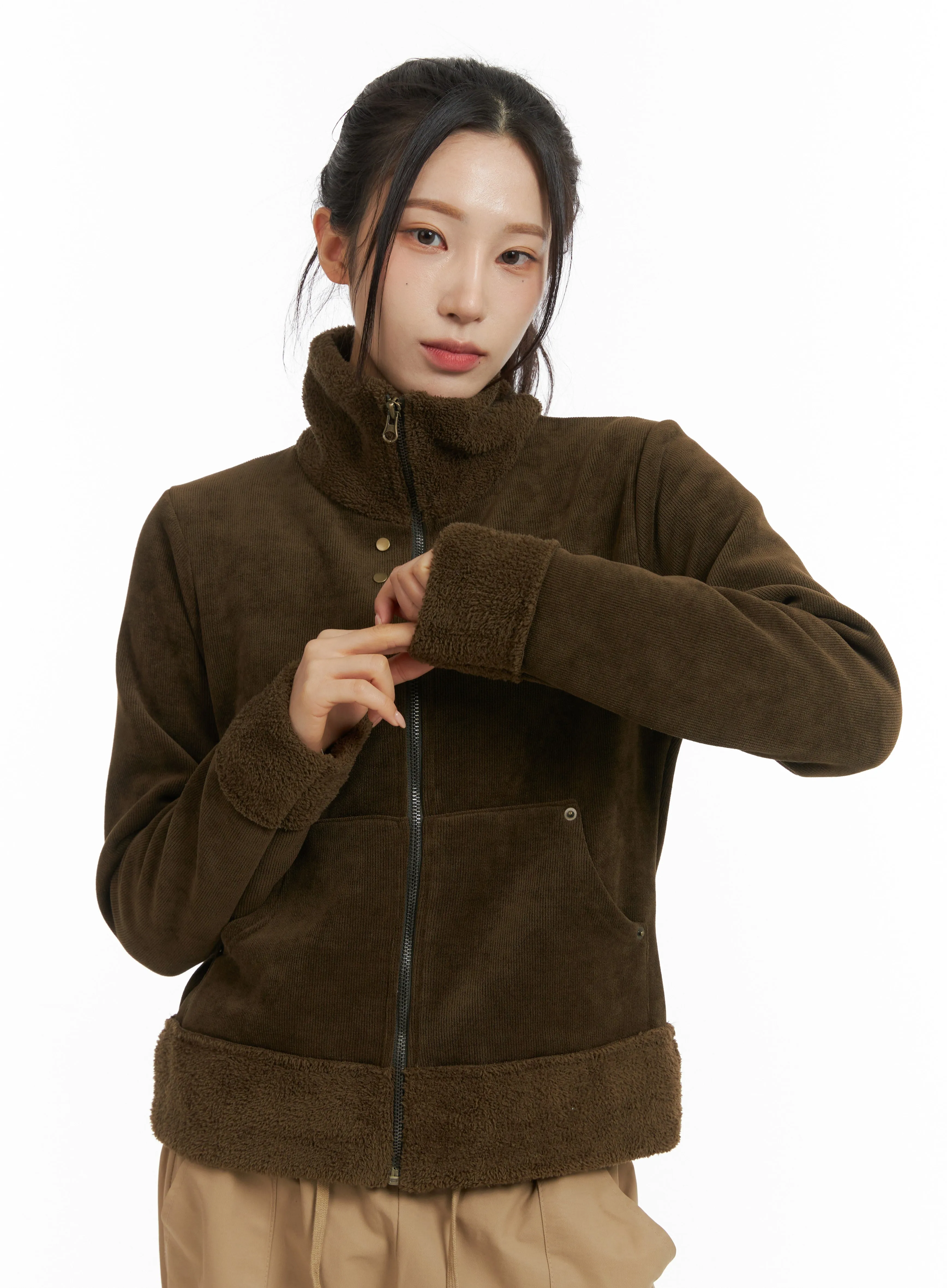 Zip-Up Suede Bomber Jacket CJ410